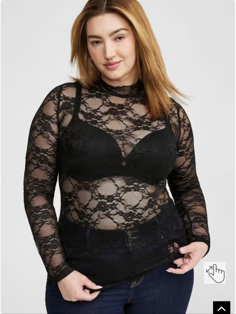 Tire Black Lace Long-Sleeve Sheer Top 1X